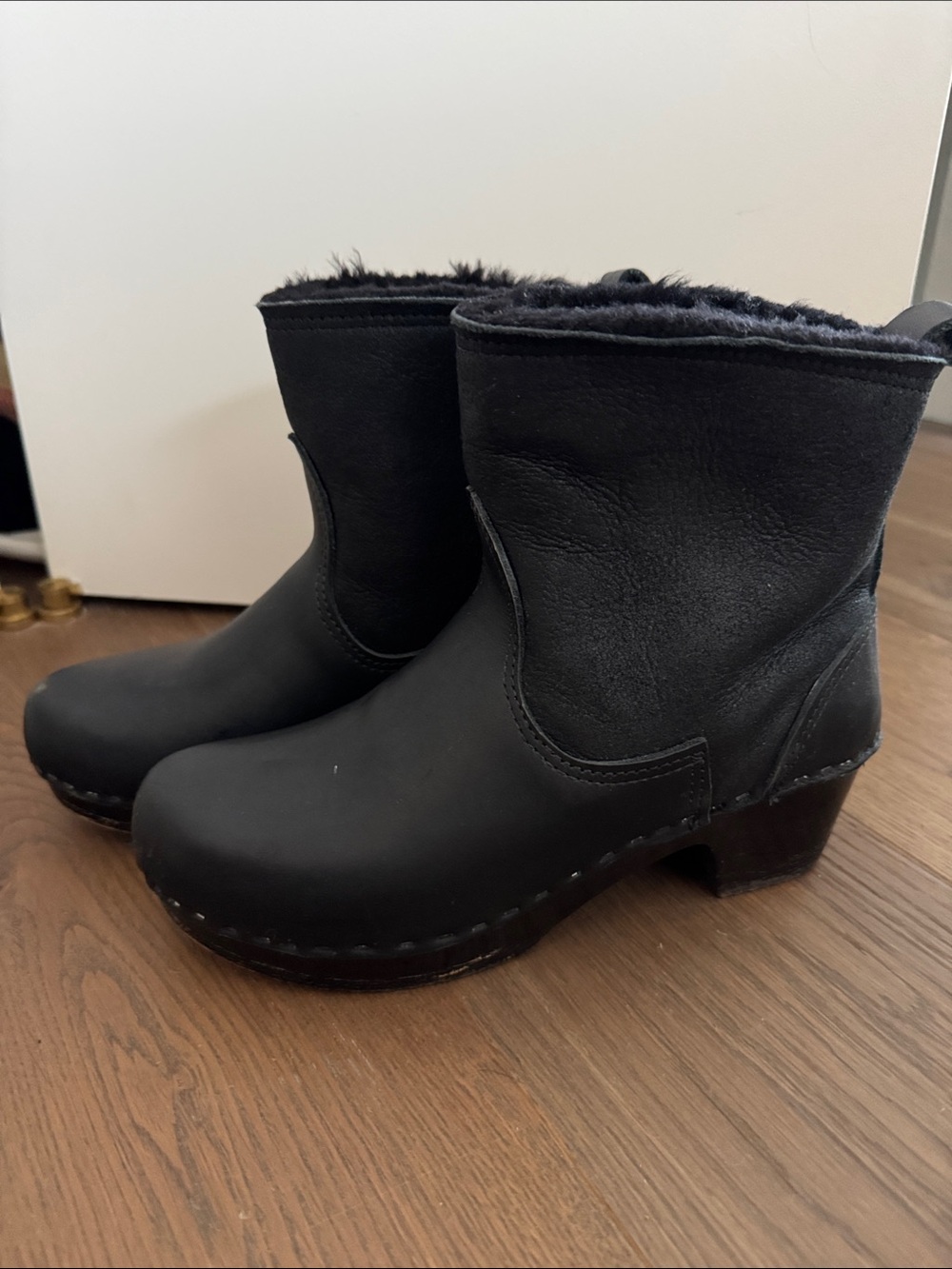 No. 6 Black Shearling-Lined Ankle Clogs
